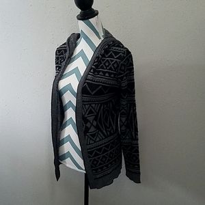 Aztec hooded black cardigan